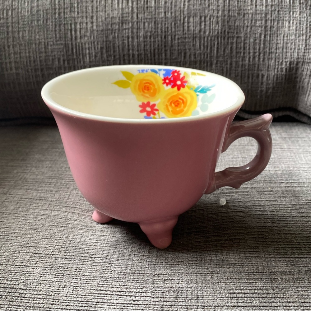 Blush colored and floral footed mug - never used